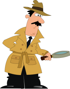 An inspector holding a magnifying glass, cartoon, white background